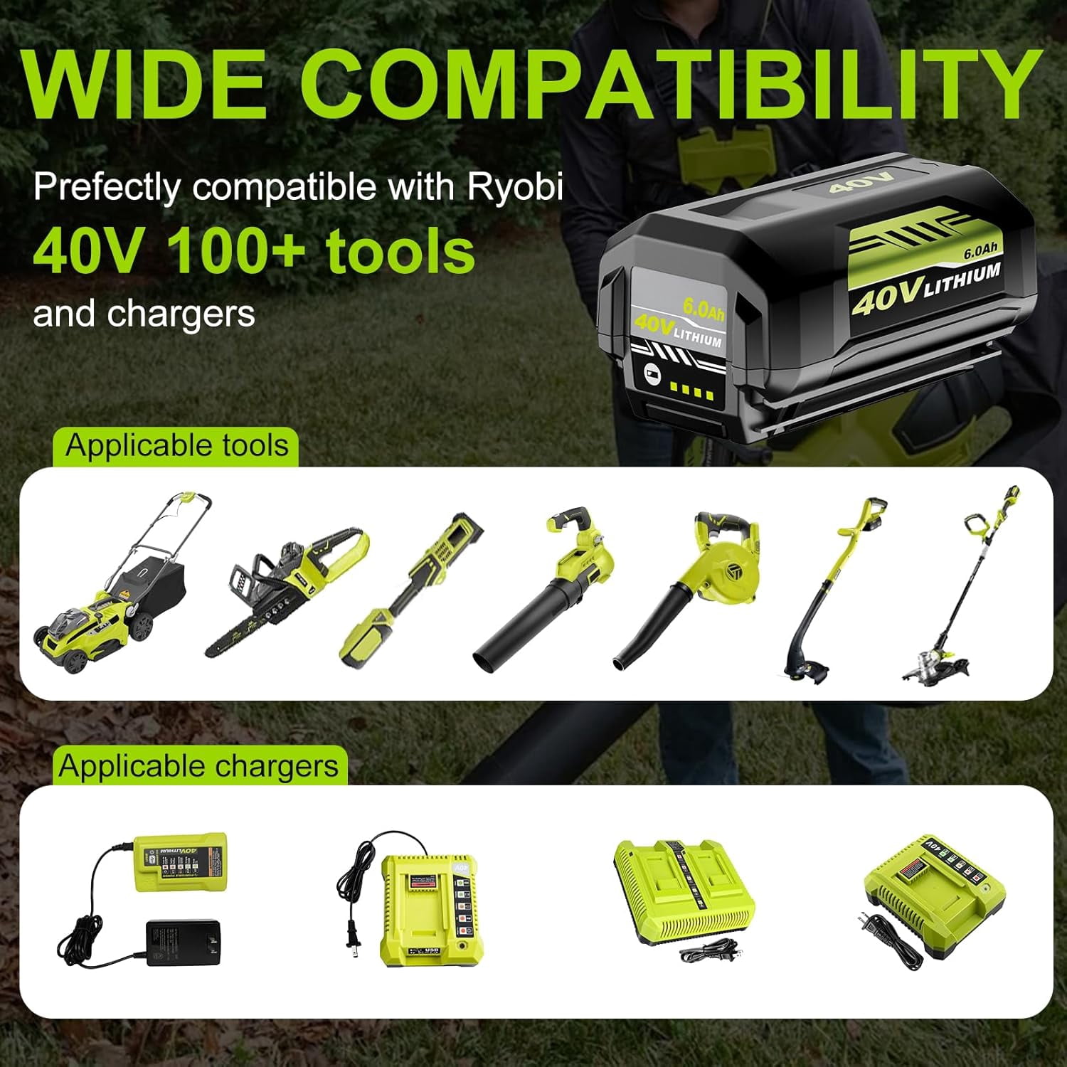 40 Volt Lithium-Ion 6.0 Ah Battery OP40602 Replacement for Ryobi 40V Battery 6.0Ah Compatible with Ryobi 40V Tools and Chargers 1-Pack