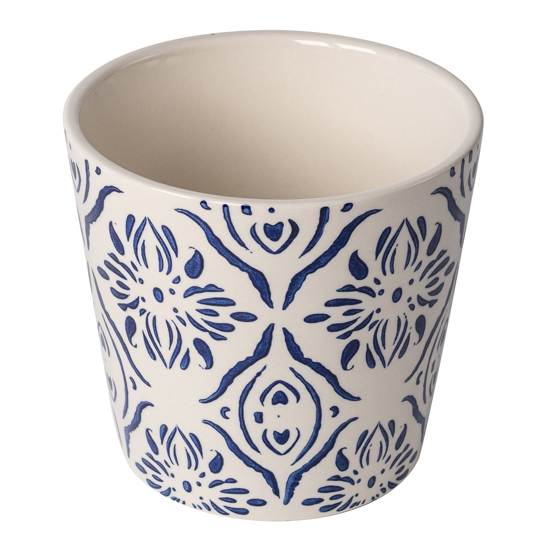 (2 pack) Mainstays 6" x 6" x 5.5" Round Blue Ceramic Medallion Plant Planter
