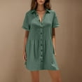 thumbnail image 5 of JSheng Womens Casual Shirt Dress Button Loose Turndown Collar Short Sleeve Solid Color Pleat Shirt Dresses Green S, 5 of 5