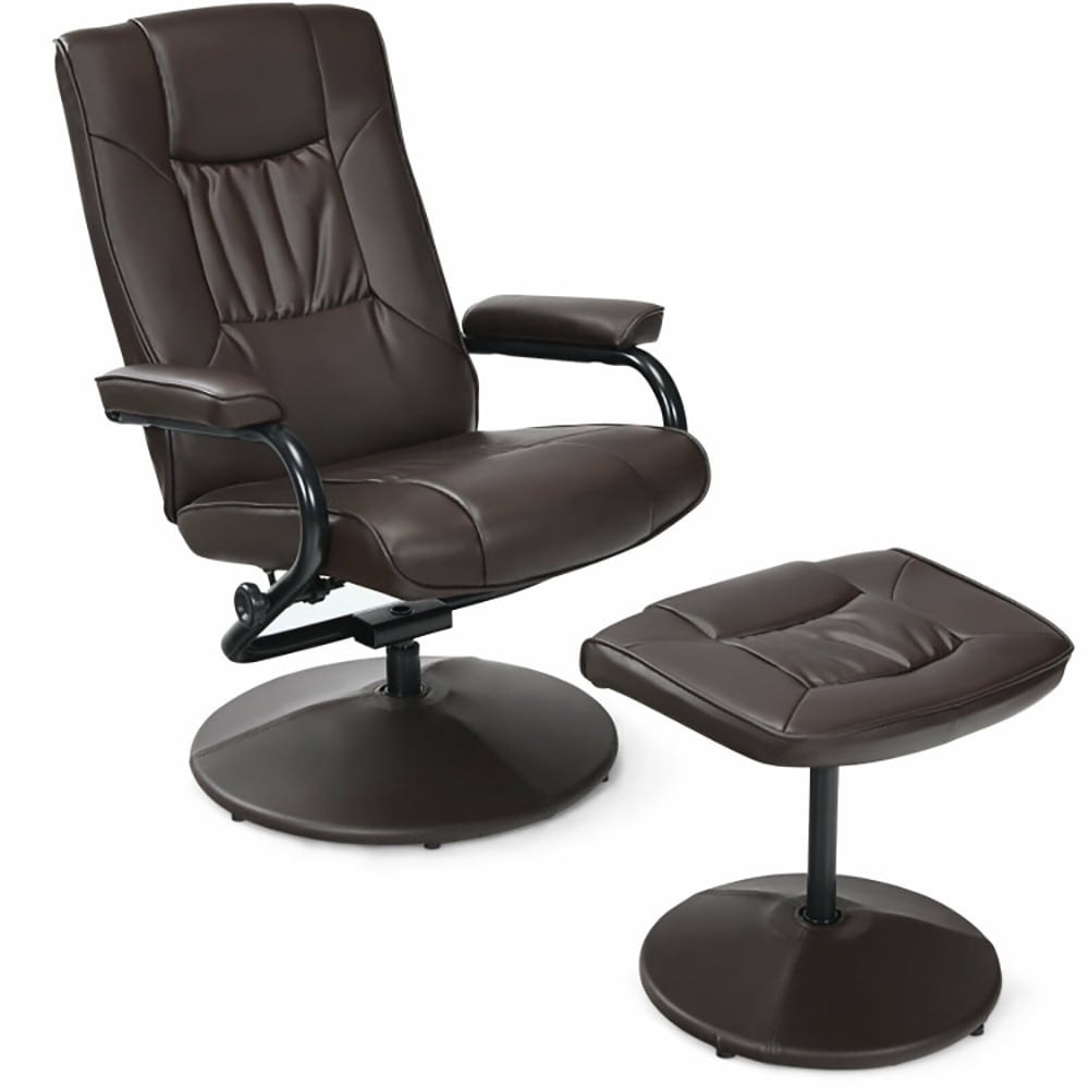 Finihen PVC Leather Soft Upholstered Recliner with Ottoman Footrest, 360° PVC Leather Swivel Recliner Chair with Ottoman, for Living Room, Bedroom, Brown Finihen PVC Leather Soft Upholstered Recliner with Ottoman Footrest, 360° PVC Leather Swivel Recliner Chair with Ottoman, for Living Room, Bedroom, Brown