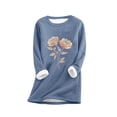 thumbnail image 3 of Feancey Sherpa Lined Women Tops Winter Casual Floral Print Crewneck Pullover Comfy Fleece Thermal Loungewear Thicken Warm Christmas Pajamas Blue L, 3 of 4