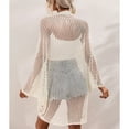thumbnail image 2 of SWSMCLT Women's Sheer Long Sleeve Cover Sun Protection Swimwear Cover Up Cape Up Beach Spring Crochet Sexy White Small, 2 of 4