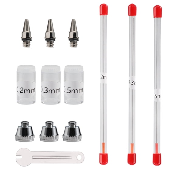 SAGUD Airbrush Nozzle Needle Cap 0.2mm 0.3mm 0.5mm Replacement Accessories Parts with Wrench for Air Brush Spray Gun Kit