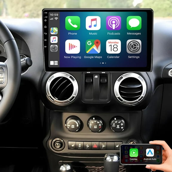 Gsuatey Car Stereo Radio for Jeep Wrangler/Unlimited 2007-2018 with Wireless CarPlay Android Auto MirrorLink, 10 inch HD IPS Touch Screen Bluetooth GPS WiFi Backup Camera Mic