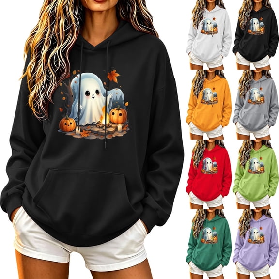 PNTUTB Halloween Women's Sweatshirt Long Sleeve Hoodie Drawstring Pullover Cute Print Fall Winter Casual Comfort Trendy Versatile Top with Pocket
