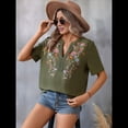 thumbnail image 4 of Camisas Mexicanas para Mujer, Blusa Tradicional de Verano Bordada, Túnica Floral, Cuello en V, Camiseta de Corta. Verde L, 4 of 8