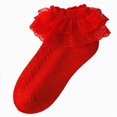 thumbnail image 2 of Ruffle Ankle Socks Kids Cotton Double Lace Turn Cuff Sock for Girls Cute Frilly Dress Socks for 1-16 Years Little Girls Socks Size 4-6 Years, 2 of 4