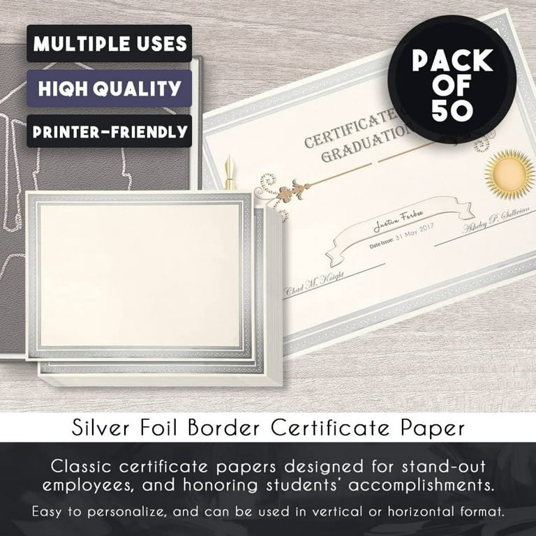  100 Sheet Award Certificate Paper, Gold Foil Metallic Border,  Ivory Letter Size Blank Paper, by Better Office Products, Diploma  Certificate Paper, Laser and Inkjet Printer Friendly, 8.5 x 11 Inches :  Office Products