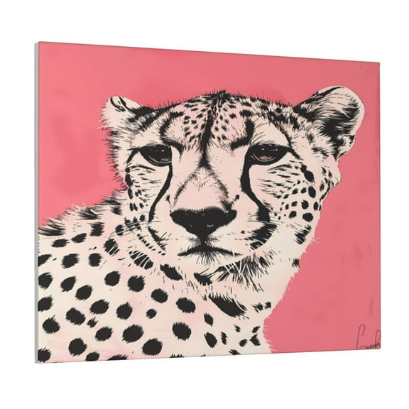 Gukieu Pink Cheetah Art Print Canvas Decorative Hanging Painting, Waterproof Art Wall Decoration with Frame, Suitable for Living Room, Bedroom