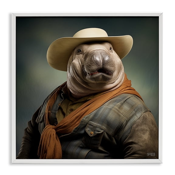 Stupell Industries Eclectic Cowboy Manatee Portrait White Framed Giclee Art, 12 x 12, by RB