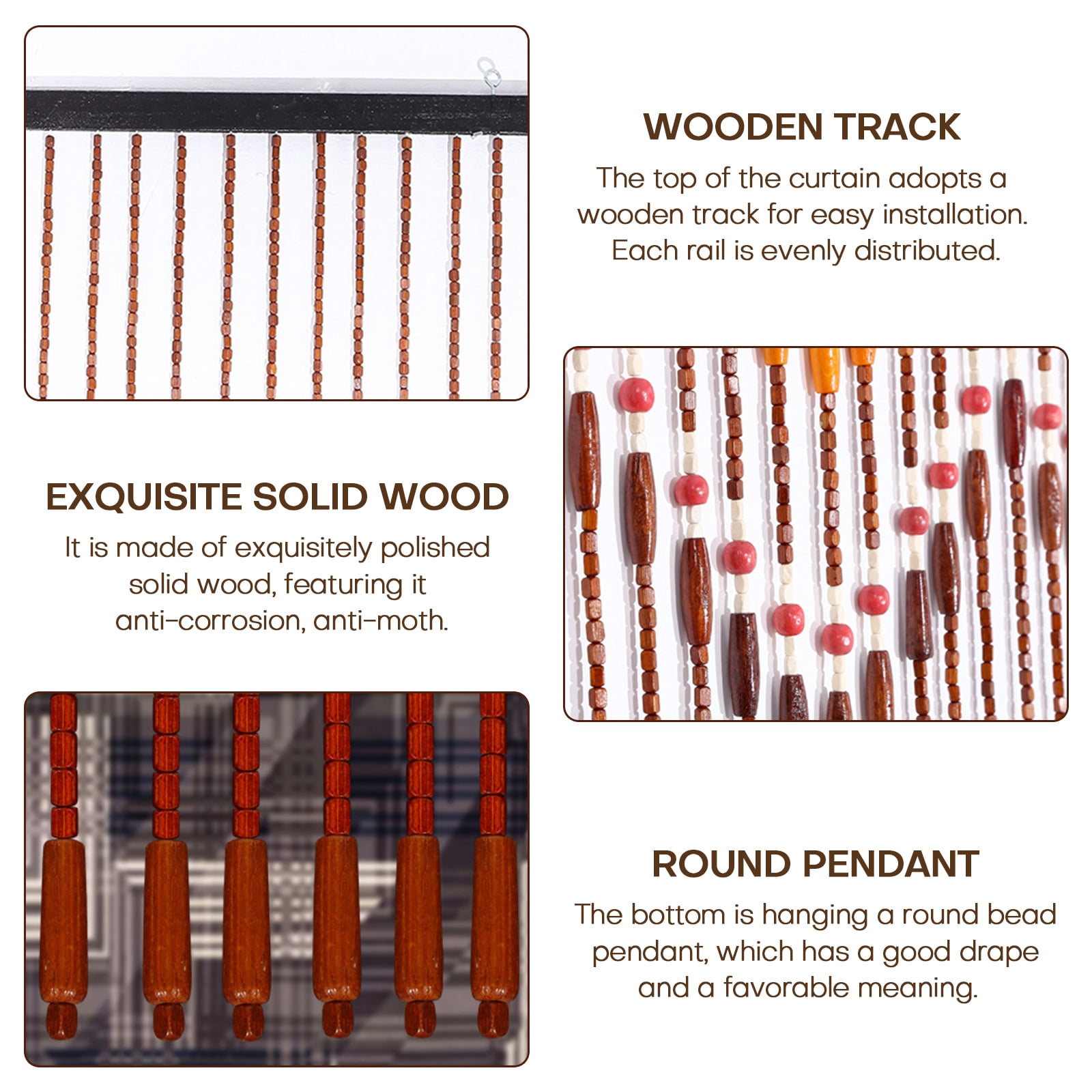 ANMINY Wooden Bead Door Curtain String Bohemian Bamboo Room Divider Home Decor 35x86in, Wave, 31 strands