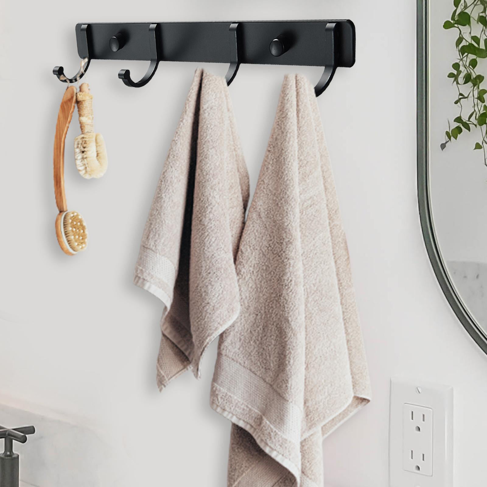 SIMVE Bathroom Towel Rack Wall Mounted, Rustproof Aluminium Shelf with 5  Bath Robe Hook, Decor Display Storage, Hanging Hanger for Hat, Key, Bag