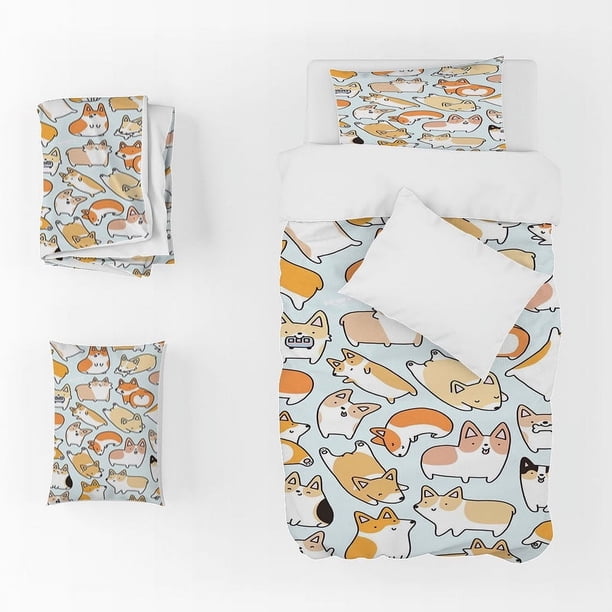 3D Cartoon Dog Blue Quilt Cover Set Juego de edredón Funda de almohada 1382