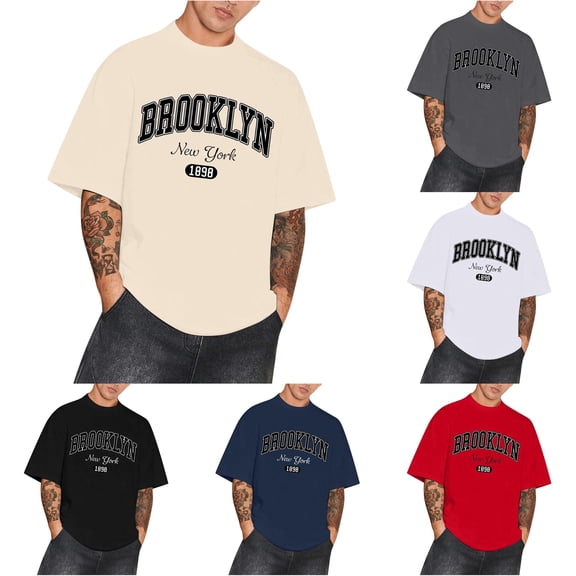 Zhanqunnn Men's Summer Large T Shirt Top Loose T Shirt Men's Casual Fashion Boys Basic T Shirt Street Wear Pack of Men Shirts Tee Shirts for Men Extra Large Men, Size L