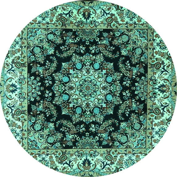 Ahgly Company Indoor Round Medallion Turquoise Blue Traditional Area Rugs, 5' Round