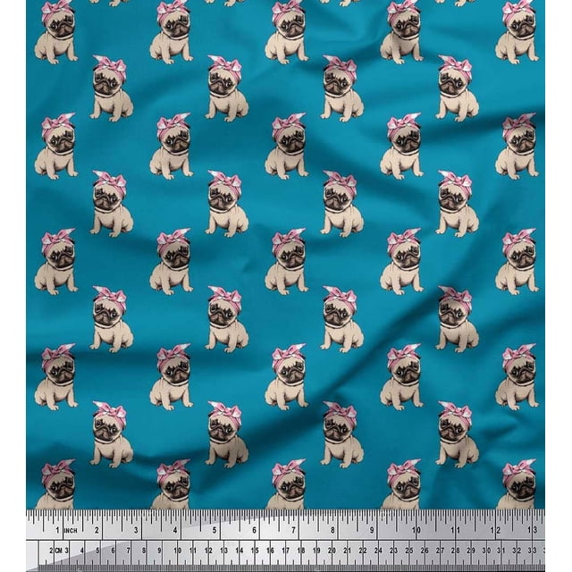Soimoi Moss Georgette Fabric Pug Dog Printed Craft Fabric by The Yard 42 Inch Wide