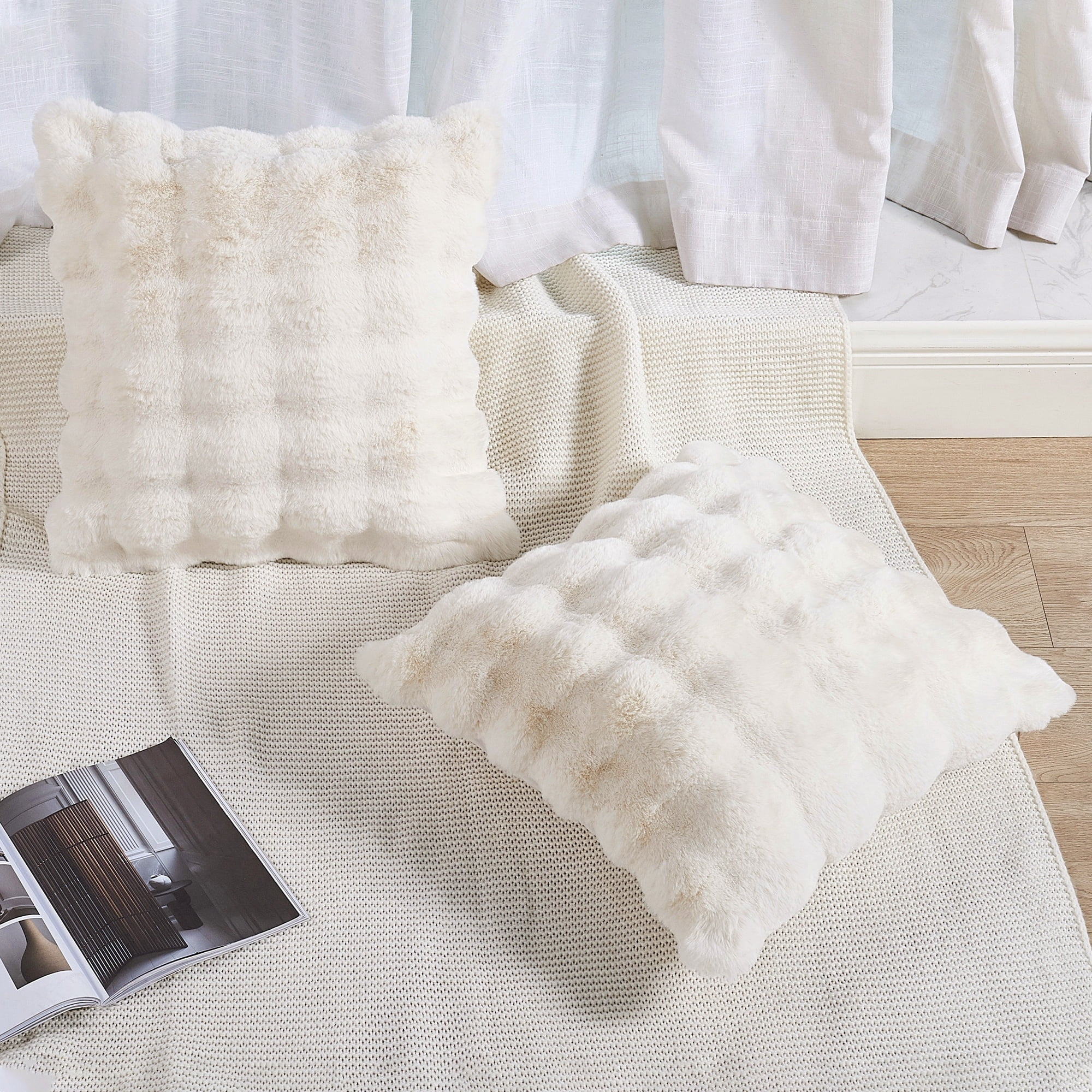 Home Soft Things Bubble Textured Faux Fur Pillow Covers, Set of 2, 20"x20", White