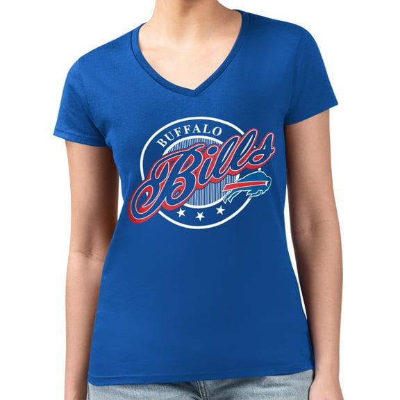 Women's G-III 4Her by Carl Banks Royal Buffalo Bills Super-Slim Fit Lightweight Pinstripe Circle V-Neck T-Shirt
