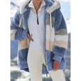 thumbnail image 3 of Winter Loose Thick Plush Multi-coloured Patchwork Mid-length Hoodie Jacket Top, 3 of 4