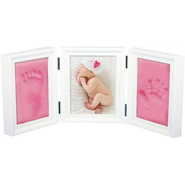 baby handprint handprint photo frame kit for girls perfect baby shower gift, pink clay and white