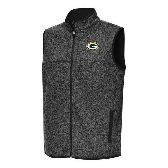 Men's Antigua  Heather Black Green Bay Packers Fortune Full-Zip Vest