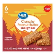 Great Value Crunchy Peanut Butter Energy Bar, 2.4 oz, 6 Count