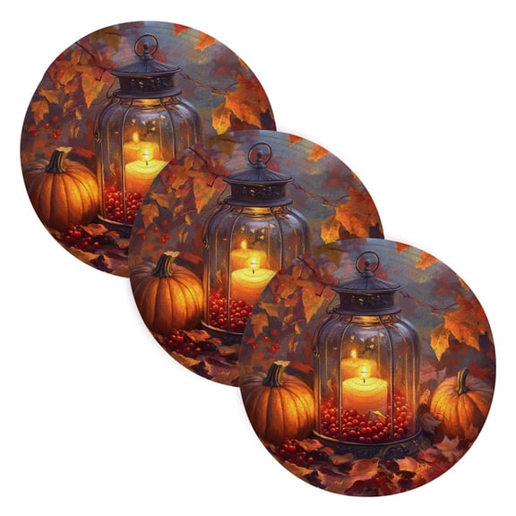 BZSMCE Mats for Pots,Pans Place Lantern with Candle and Pumpkins Simple Style Pattern Pot Mats