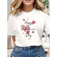 thumbnail image 1 of Camiseta de algodón suave con estampado de corazones y letras de Feliz Día de San Valentín, cuello redondo, informal, cómoda para uso casual y para deportes de ocio., 1 of 6