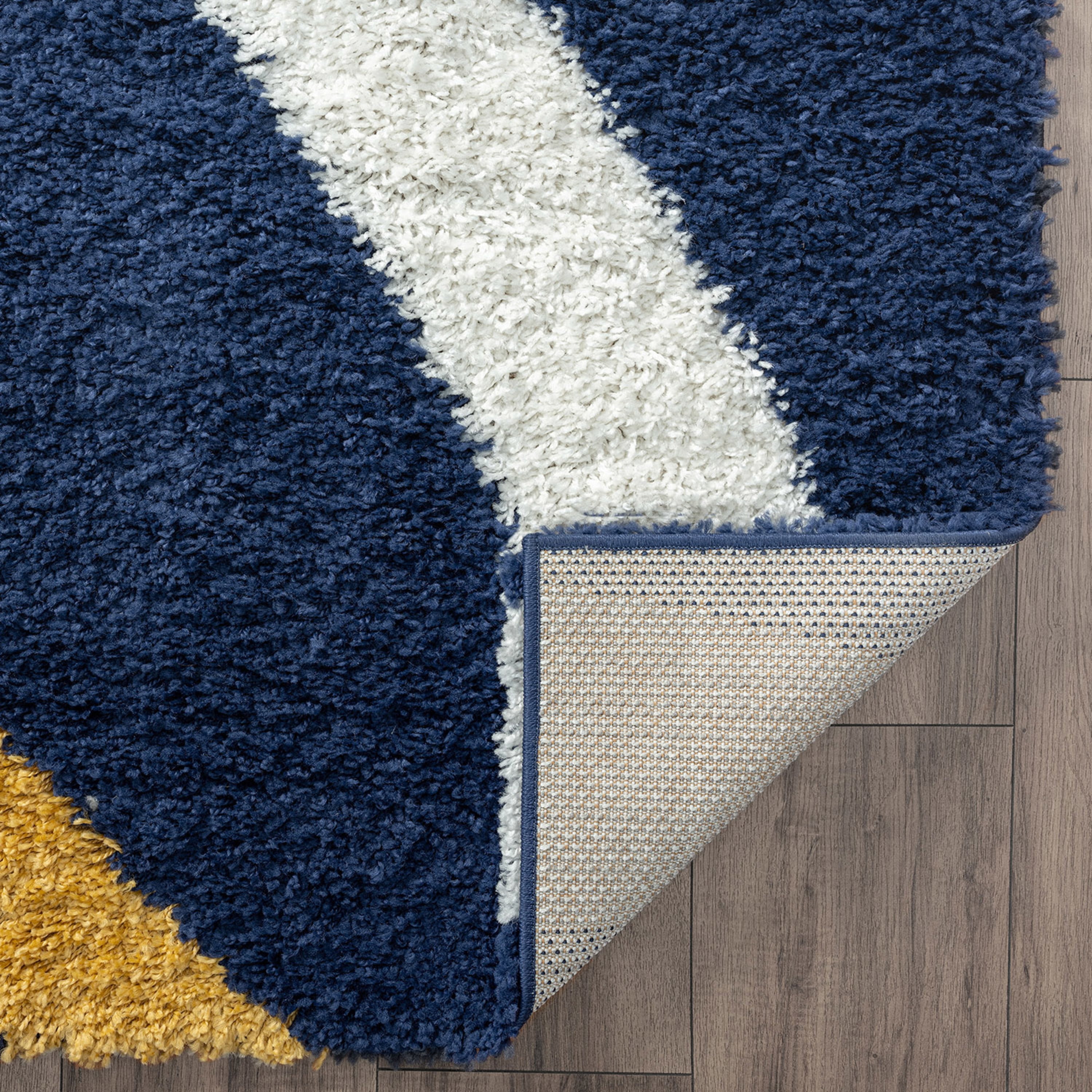 Bliss Rug Abstract Indoor Shag Rug for Living Room, Bedroom, Kids Room |Yellow/Navy, 9' x 12' (8'10''x12'2'')