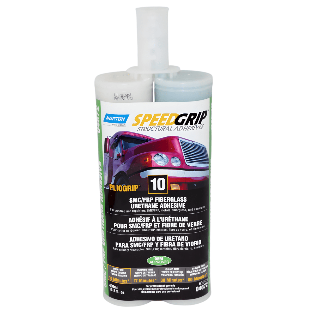 Norton SpeedGrip 04672 - Urethane SMC/Fiberglass Repair Adhesive - 400 ml Cartridge