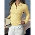 thumbnail image 5 of Womens Cable Knit Sweaters Long Sleeve V Neck Sweater Tops Casual Pullover Shirts Fall Fashion Outfits Yellow M, 5 of 8