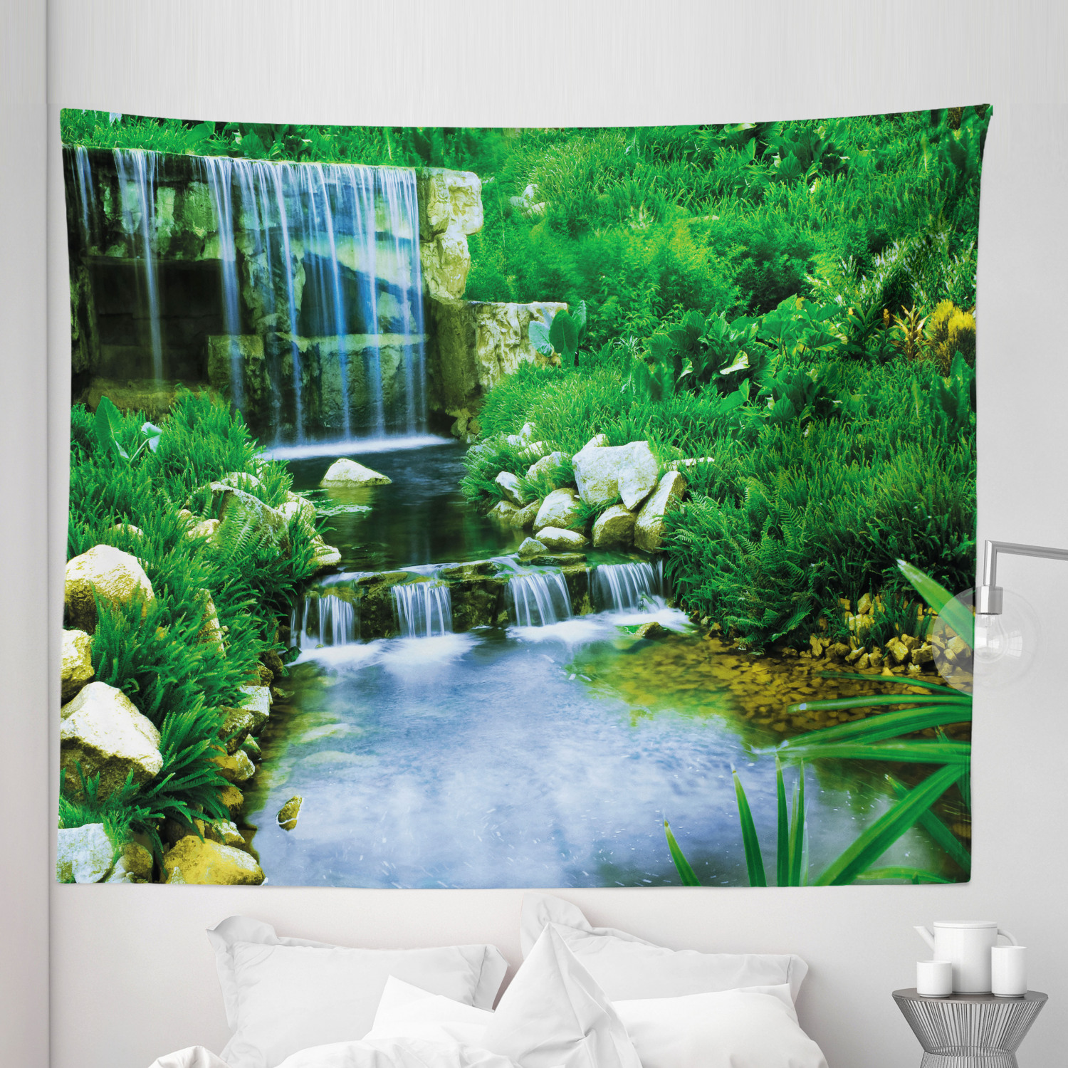Nature Tapestry Waterfall Flowing down the Rocks Foliage Cascade in Forest Valley Image Fabric Wall Hanging Decor for Bedroom Living Room Dorm 5 Sizes Fern Green Pale Blue by Ambesonne Walmart