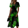 thumbnail image 2 of Womens Halloween Dresses Ghost Pumpkin Short Sleeve Funny Dress V Neck Spooky Causal Dresses, 2XL, 2 of 5