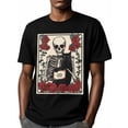 thumbnail image 6 of Black Cat Skull Men's T Shirts Rose Vintage T-Shirt for Men Crew Neck Tees Cotton Tops, Black, S, 6 of 7
