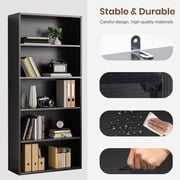 MCQ 5 Shelf Bookcase, 53 Inch Tall Floor Standing Open Bookshelf for Home Office and Living Room, Black