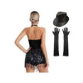 thumbnail image 4 of iiniim Women Tuxedo Bodysuit Fringe Latin Dance Leotard with Gloves Hat Ballroom Dancewear Black M, 4 of 7