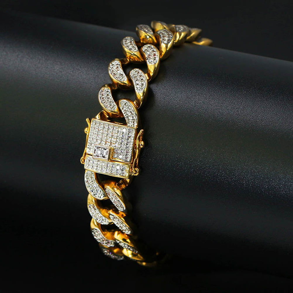 Heavy Cuban Link Finish Miami Bracelet 14 k Gold Filled Resin Hip Hop Jewelry