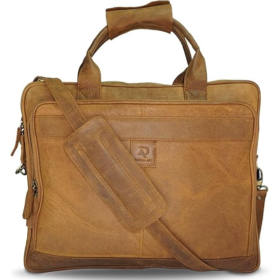 RKXQT Leather Briefcase for Men and women - Vintage 15.6" Laptop Messenger Bag Genuine Crazy Horse Leather Business Satchel