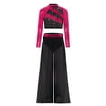 thumbnail image 3 of SiiRoh Girls Modern Jazz Dance Performance Set Sequins Crop Top and Chiffon Wide-Leg Side Slit Pants Hot Pink 6, 3 of 6