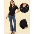 thumbnail image 2 of Blusa de Chifón Allegra K con Botones de manga corta y cuello Peter Pan Negro M, 2 of 4