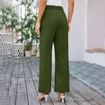 thumbnail image 4 of Prolriy Dress Pants Women, Women's Solid Color Fashionable Casual Pocket Cotton Linen Waist Wide Leg Pants Women's Pants Business Casual Pants for Women Army Green L, 4 of 7