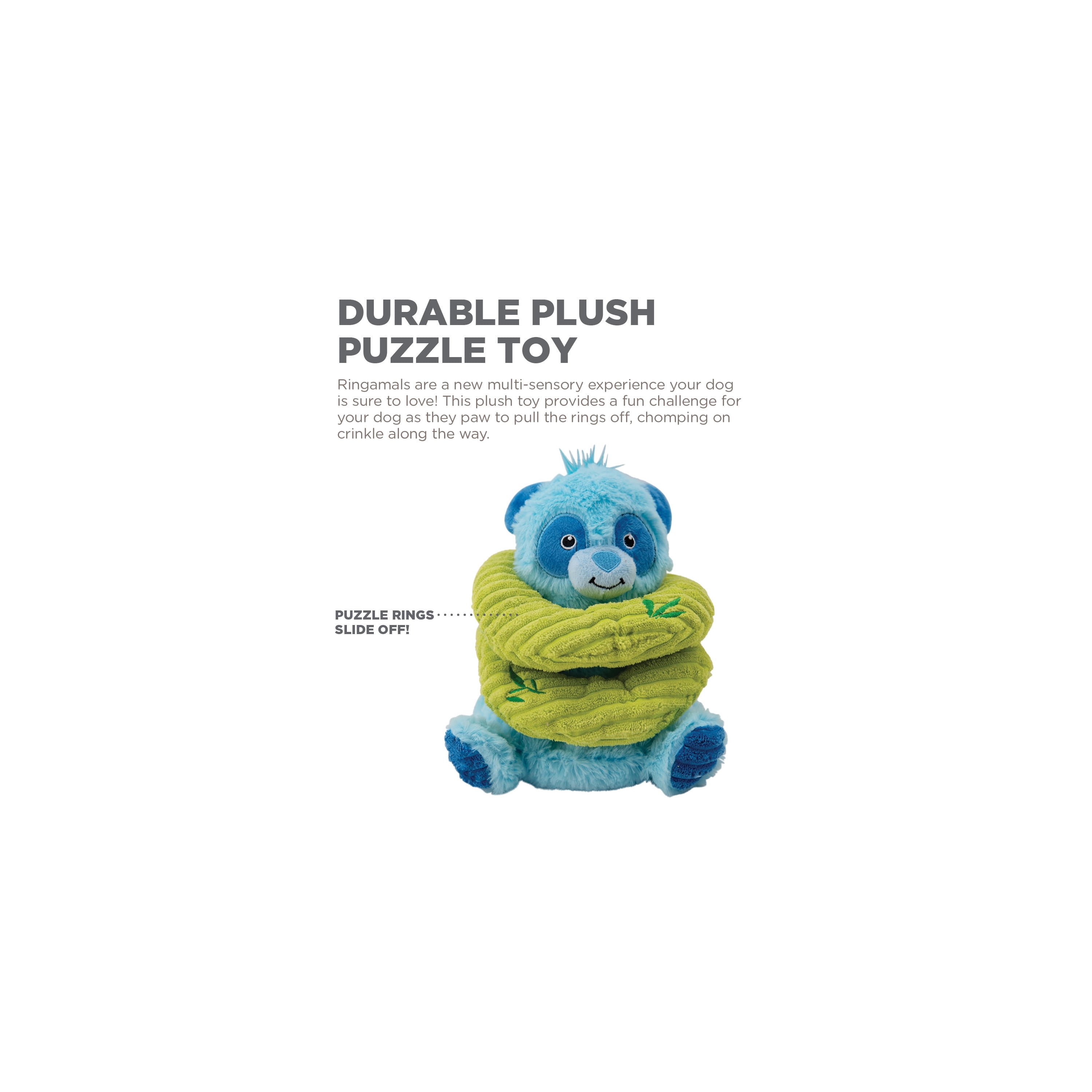 Outward Hound Ringamals Panda Plush Dog Toy Puzzle, Blue, Medium
