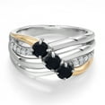 thumbnail image 3 of Gem Stone King 925 Silver and 10K Yellow Gold Black Onyx and Lab Grown Diamond Engagement Ring for Women | 0.81 Cttw | Round 4MM | December Birthstone | Size 7, 3 of 6
