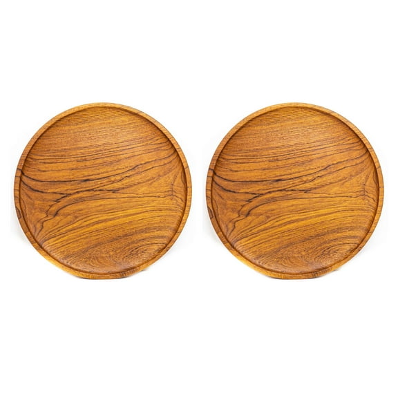 Rainforest Bowls Round Teak Wood Plate - Large 2-Pack
