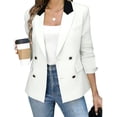 thumbnail image 2 of Tqcoqu Women's Contrast Lapel Double Breasted Blazer,Padded Shoulder Long Sleeve Open Front Suit Jacket,2026 Spring Fall Trendy Clothes,White Women's XS-XXL, 2 of 8