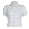 thumbnail image 6 of BUYISI Basic Simple Womens Lapel Stripes Short sleeves Shirt All-match Casual tops White M, 6 of 9
