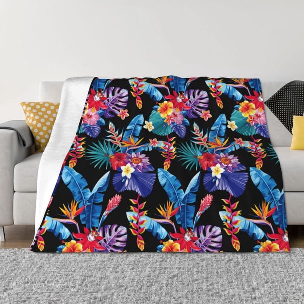 Balery Tropical Palm Leaves Manta de Franela con Dibujo, Lujo Ultra Suave y Cálido, Antipelusa y Resistente a las Arrugas para Cama, Sofá, Camping -40"x30"
