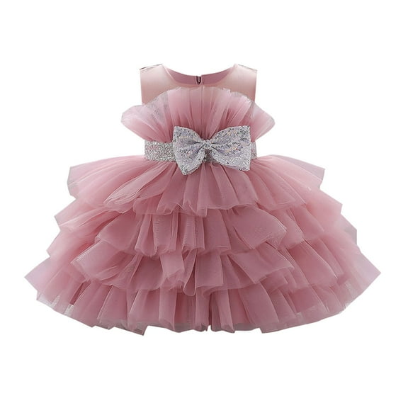 PINQI Fashion Dress for Little Girls Kids Girls Puff Sleeve Mesh Tutu Princess Dress Prom Party Dress Bow Tulle Mini Dress
