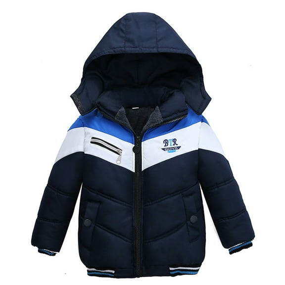 Odeerbi Toddler Winter Coat Kids Boys Girls Outerwear Jackets Baby Stripe Jacket Zipper Hooded Windproof Coat Navy