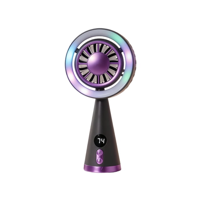 ICQOVD Desktop Fan Usb Rechargeable Handheld Fan Five Speed Led Display Cooling Fan Hands-Free Portable for Outdoor Work